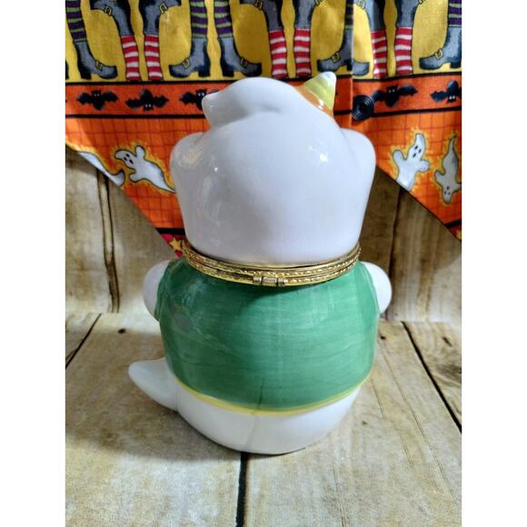 Vtg Ghost Halloween Trinket Jar Candy Ceramic Container Spider Jack O Lantern - Picture 4 of 5